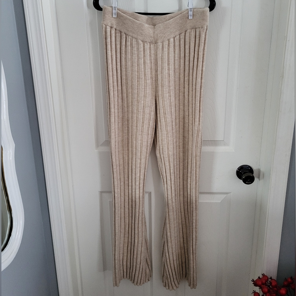 Anine Bing 100% Wool Cream Ribbed Women's Pants